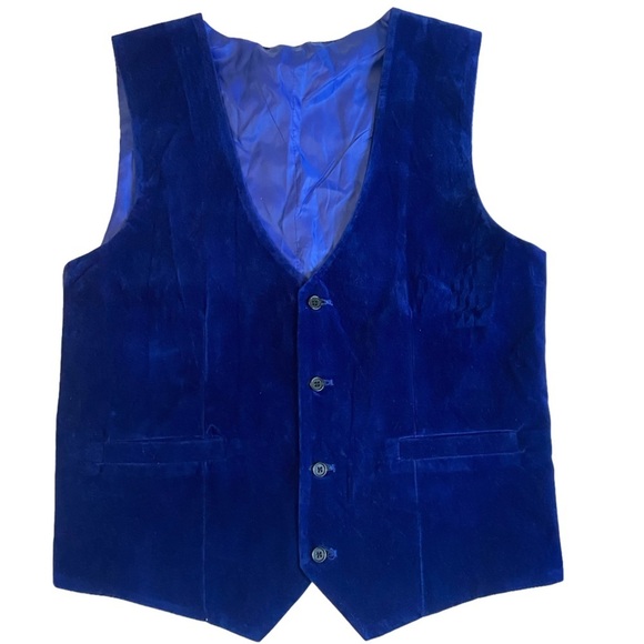 Men’s Blue Suede Button-down Vest - Picture 2 of 14
